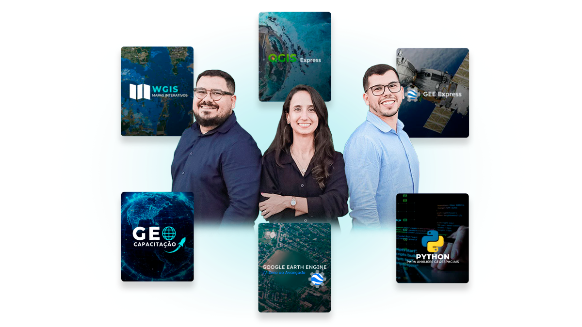 Instrutores da AmbGEO com os combos GEO Capacitação, Google Earth Engine, WGIS e Python